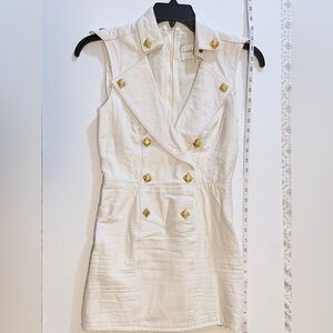 Sleeveless White Dress with Gold Buttons VTG